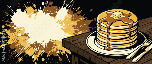 Delicious Stack of Golden Pancakes with Syrup and Butter 2.