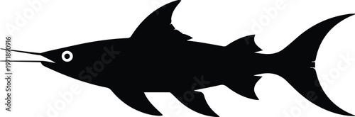 Minimalist black flying fish with wings silhouette vector icon