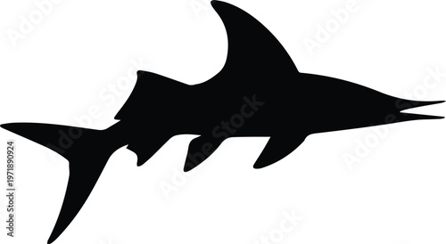 Minimalist black flying fish with wings silhouette vector icon