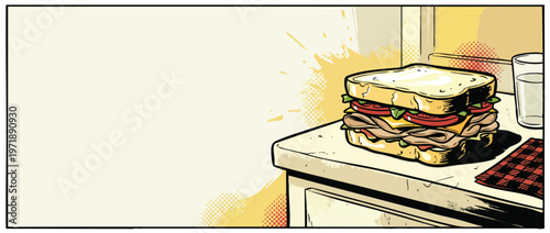 Delicious Stacked Sandwich with Meats and Cheese on Bread.