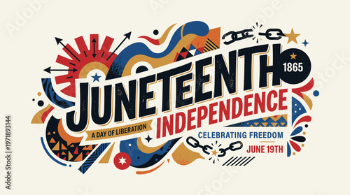 Dynamic Juneteenth Independence Day Illustration Celebrating Freedom with Colorful Abstract Elements and a Starburst Motif
