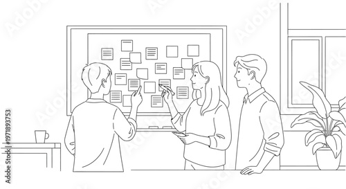 Business people discussing on a board.