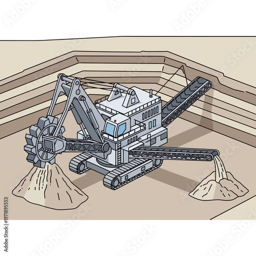 Large mining excavator machine in operation.