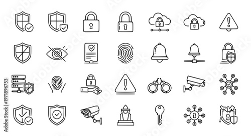 Safety security thin line editable stroke icon vector set EPS10 isolated on white