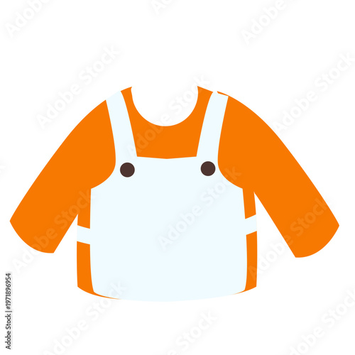 Flat illustration worker overalls outfit with bright colors, simple design, clean shapes, isolated on white background, representing construction uniform clothing concept.
