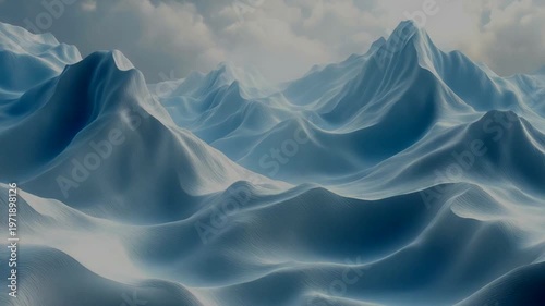 Serene Blue Mountain Ranges Under a Cloudy Sky at Dawn