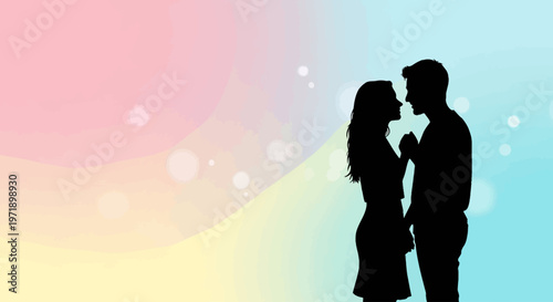 Silhouette of romantic couple in love.