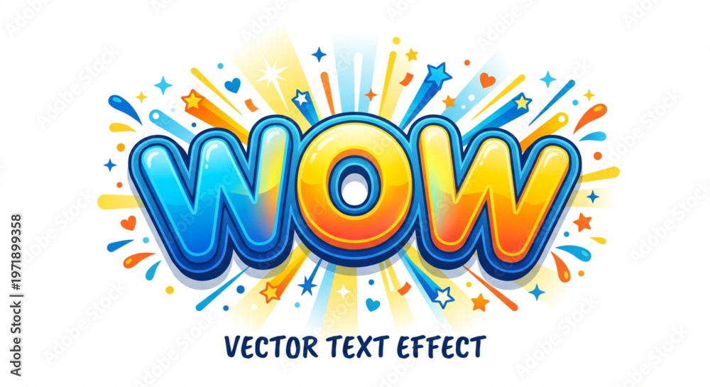 Fototapeta premium WOW Comic Vector Text Effect with Colorful Bubbles and Stars on White Background 