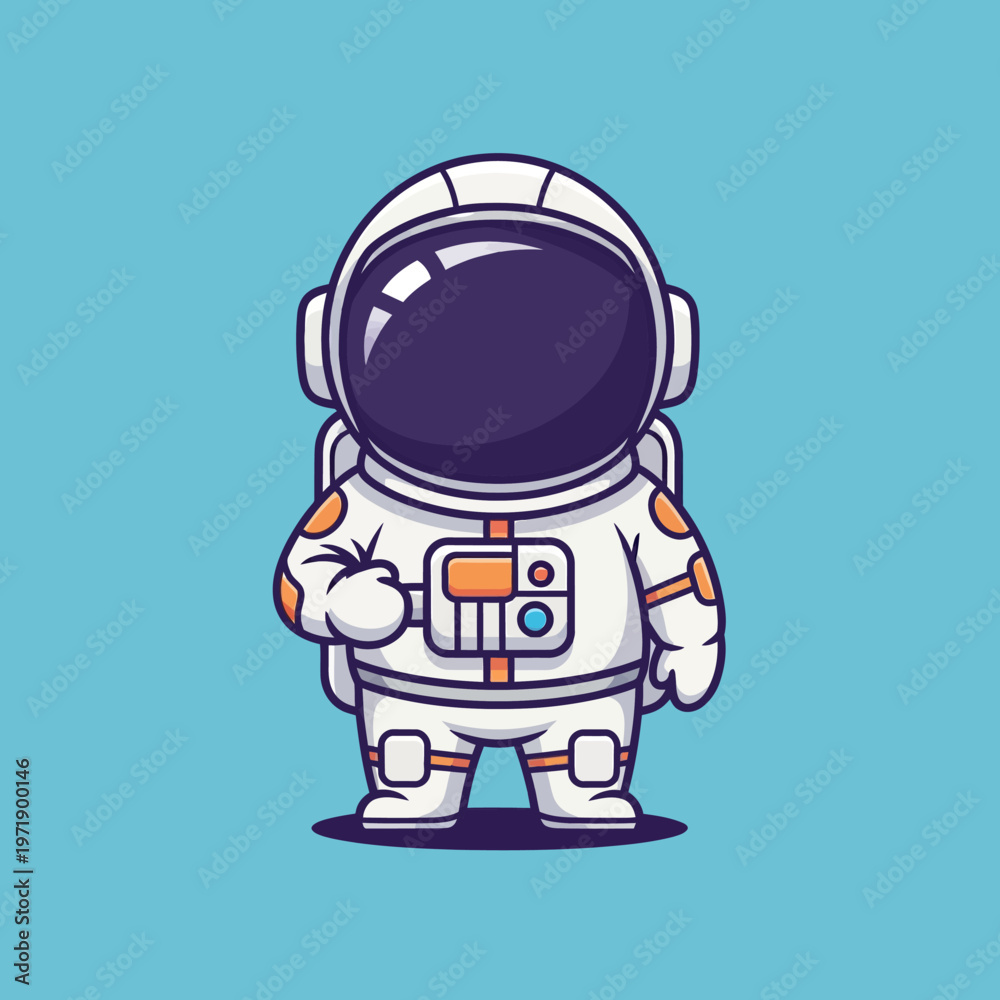 Obraz premium Cute Cartoon Astronaut Standing Confidently in Space Suit.