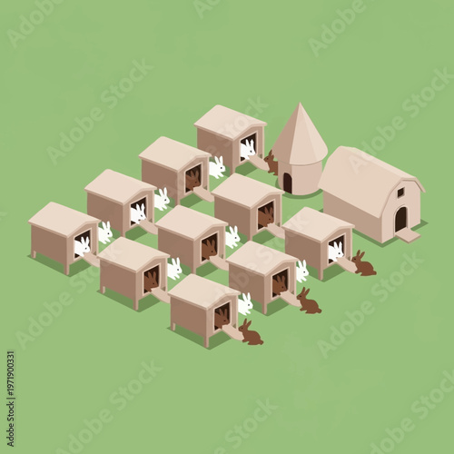 Isometric illustration of a small village.