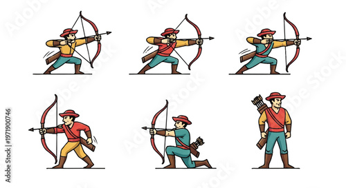 Archery archer bow and arrow set vector illustration isolated