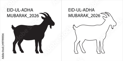 Eid ul Adha Mubarak 2026 goat silhouette and outline festive Islamic design symbolizing sacrifice and devotion