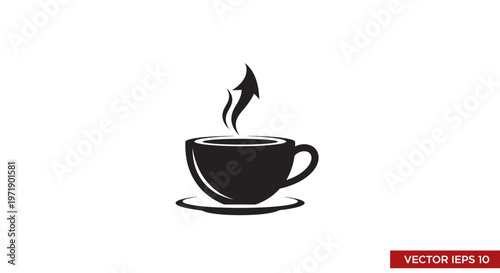 Minimalist coffee cup icon with rising steam arrow
