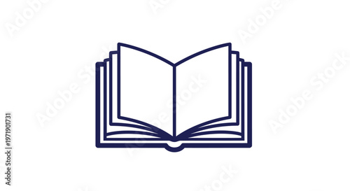 Minimalist outline icon of an open book on white