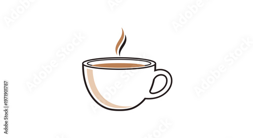 Minimalist steaming coffee cup illustration on white background