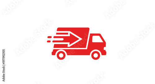 Red delivery truck icon with fast shipping arrow symbol
