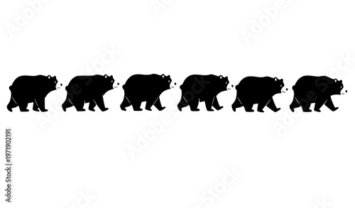 Black bear walking animation vector sequence with cartoon animal motion frames isolated on white background
