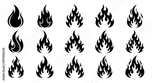 Collection of Twenty Small Flame Icons in Repeating Pattern for Fire Graphics and Design.