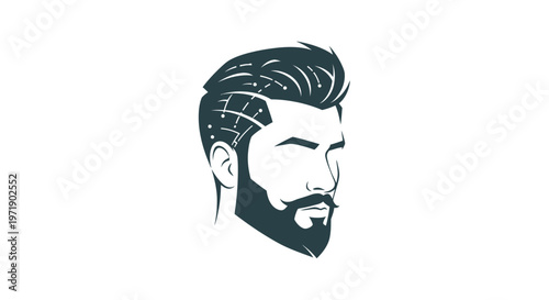 Stylish man head with modern haircut beard and mustache logo