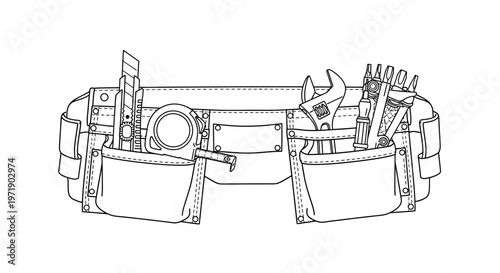 Tool belt with construction and repair hand tools outline