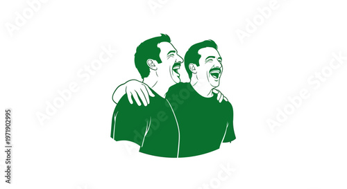 Two happy men embracing and laughing heartily