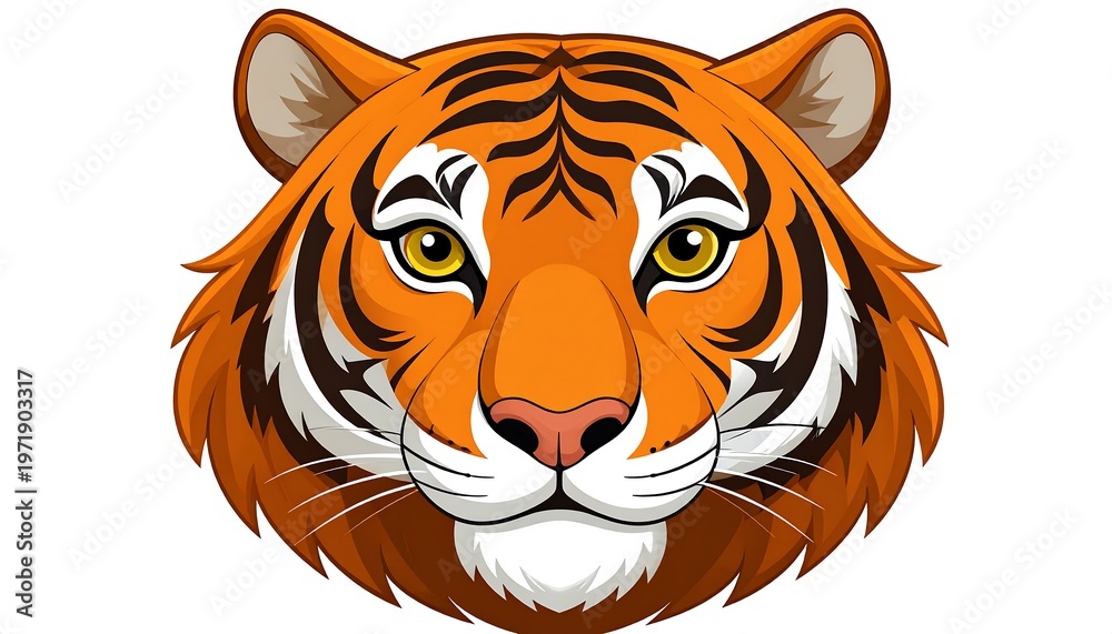 Fototapeta premium Vibrant Tiger Head Portrait - Majestic Animal Illustration.