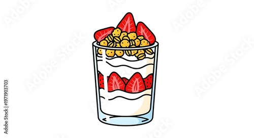 Strawberry yogurt parfait dessert.