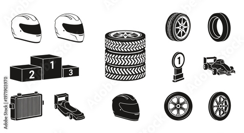 Collection of tire and wheel icons for graphic resources design and illustration.