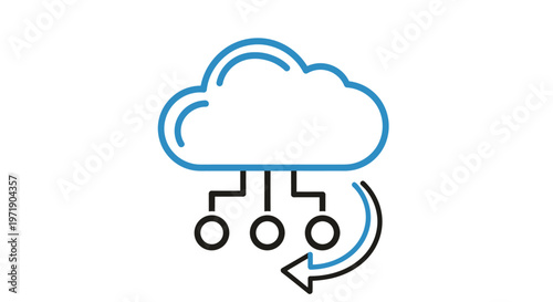 Cloud computing network concept with interconnected nodes and cloud icon illustrating data connectivity.