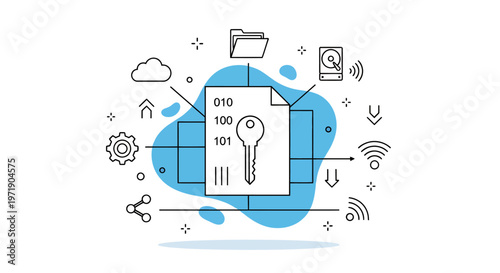 Illustrated concept of data workflow with a clipboard, gears, and technology icons representing planning and optimization.