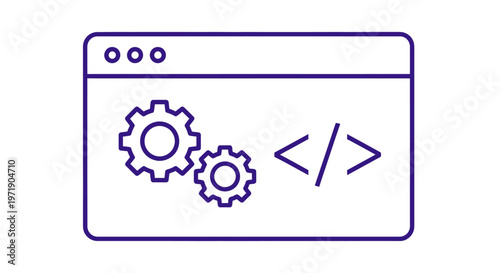 Technology and Code: Browser Window with Gears and Coding Symbols Illustration.