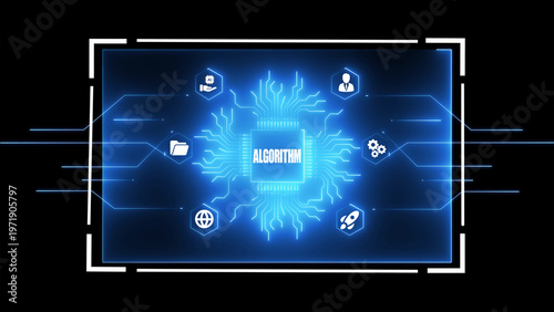Картината върху платно Digital abstract representation of a central processor chip displaying the word