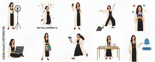 Flat Illustration Set of Woman Vlogging and Influencing Social Media