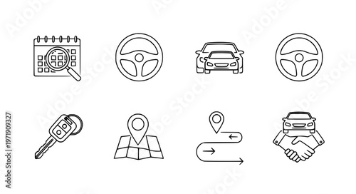 Minimal car rental thin line vector icon set EPS10 isolated