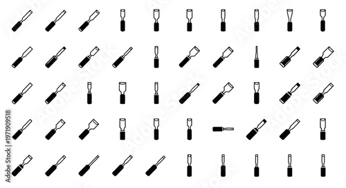 Collection of Woodworking Chisels Icons, Tools for Carving and Sculpting