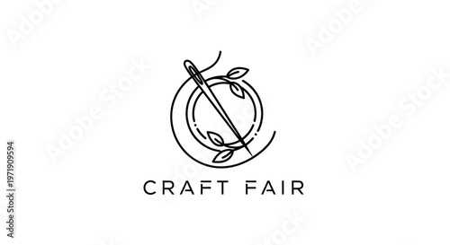 Craft Fair Logo: Needle, Thread, Leaves, and Circle Emblem