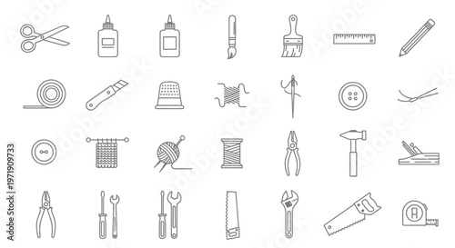 Crafting Tools and Supplies Collection: Sewing, Knitting, DIY Icons
