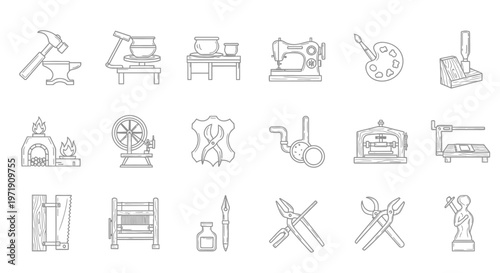 Craftsmanship Icons: Handmade, Artisanal, and Vintage Tools and Objects