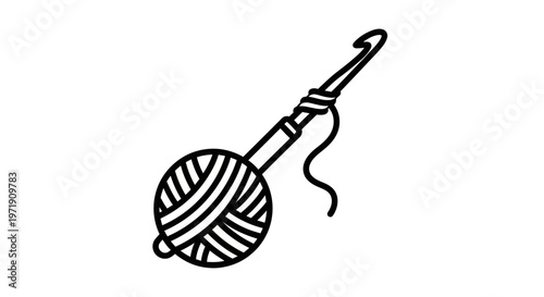 Crochet Hook and Yarn Ball Icon - Handmade Crafting and Knitting Symbol