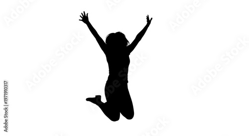 Jumping silhouette against white backdrop demonstrating freedom concept
