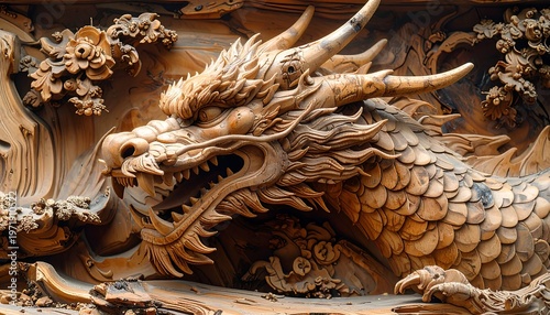 Intricate Wooden Dragon Sculpture, A Symbol of Power and Traditional Artistry