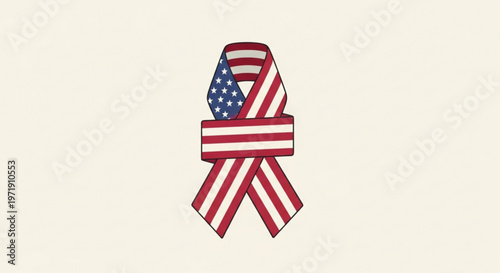 Patriotic american flag ribbon symbol on cream background for awareness campaigns and national pride