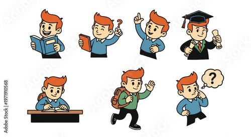 Bild auf Leinwand Cartoon illustrations of a student in various poses
