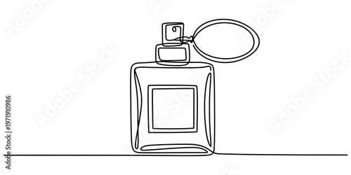Minimalist continuous line drawing of a classic perfume bottle on a clean white background area Vector, illustration