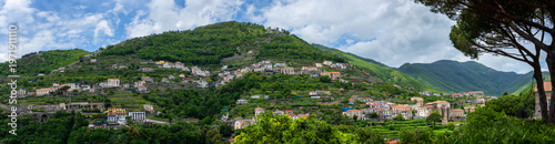 Picturesque hills with houses and gardens near the Italian town of Amalfi