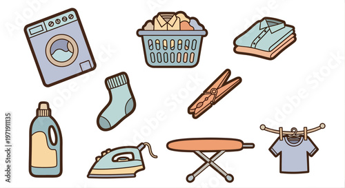 Laundry day icons set illustration
