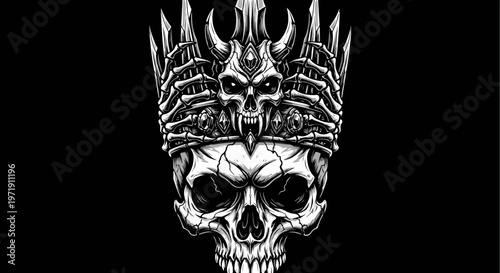 Evil Skull King Crowned Skull Macabre Horror Gothic Dark Art Illustration
