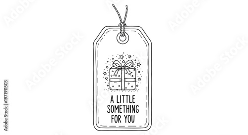 Gift Tag with "A Little Something for You" Text and Wrapped Present Illustration