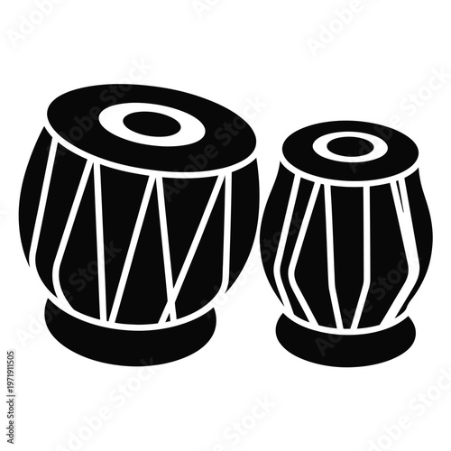 Pair of traditional handcrafted clay percussion drums with decorative patterns isolated on white background, Vector, illustration