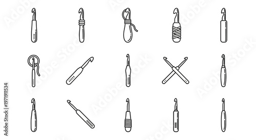 Hand Drawn Crochet Hooks Collection Vector Illustration